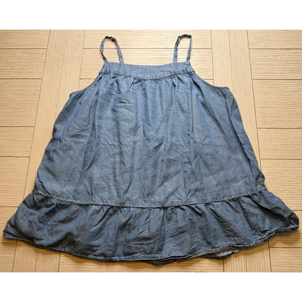 Boho Hippie Festival Blue Chambray Ruffle Hem Cami Blouse Adjustable Strap Sz S